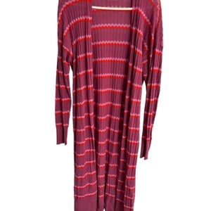 LOFT Vibrant Knit Cardigan with Red and Pink Accents